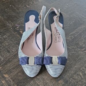 Salvatore Ferragamo Black and White Striped Heels